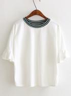 Shein White Knit Neck Ruffle Sleeve T-shirt