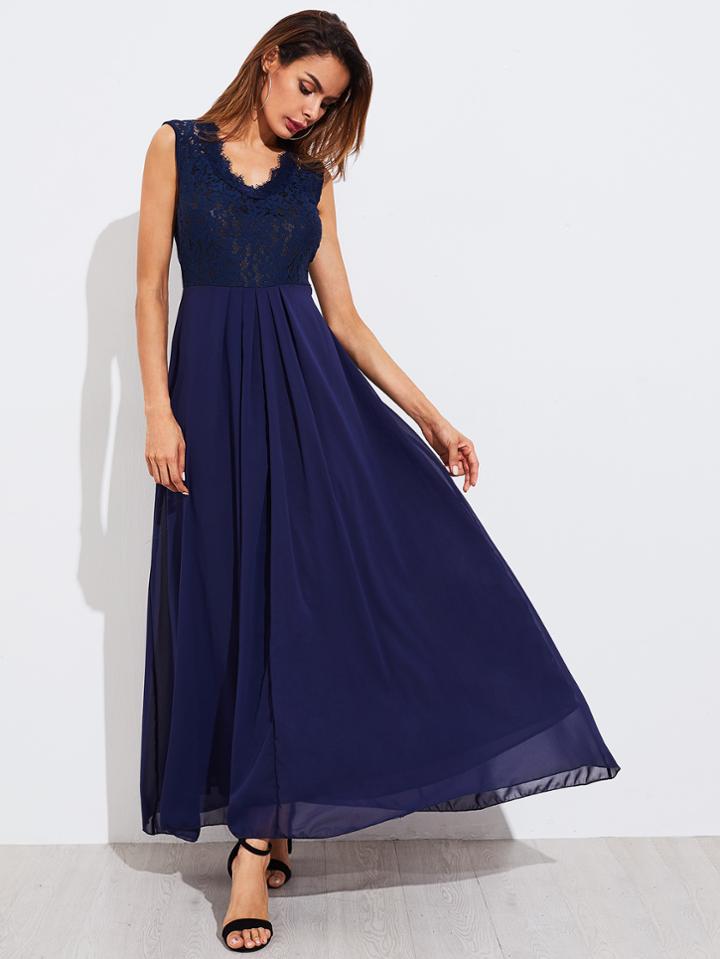 Shein Lace Bodice Box Pleated Dress
