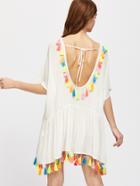 Shein Tassel Trim Open Back Batwing Smock Dress