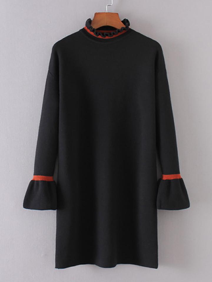 Shein Contrast Trim Frill Neck Sweater Dress