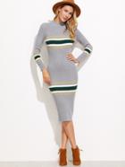 Shein Grey Striped Ribbed Sweater Dress