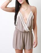 Shein Khaki Spaghetti Strap With Lace Jumpsuit