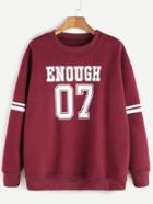 Shein Burgundy Drop Shoulder Varsity Print Sweatshirt