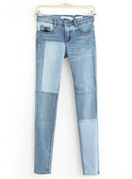 Shein Blue Slim Bleached Denim Pant