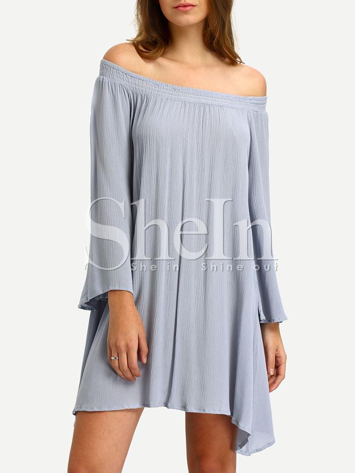 Shein Blue Off The Shoulder Casual Shift Dress