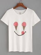 Shein White Ice Cream Print T-shirt