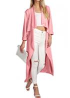 Rosewe Pink Long Sleeve Mid Calf Trench Coat