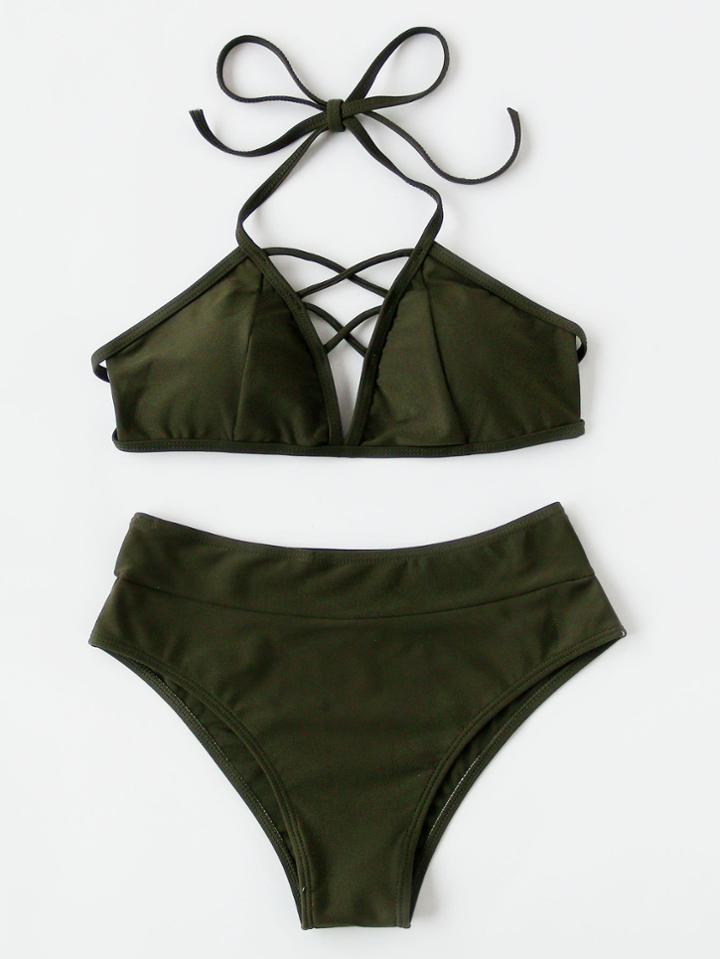 Shein Lattice Front High Rise Bikini Set