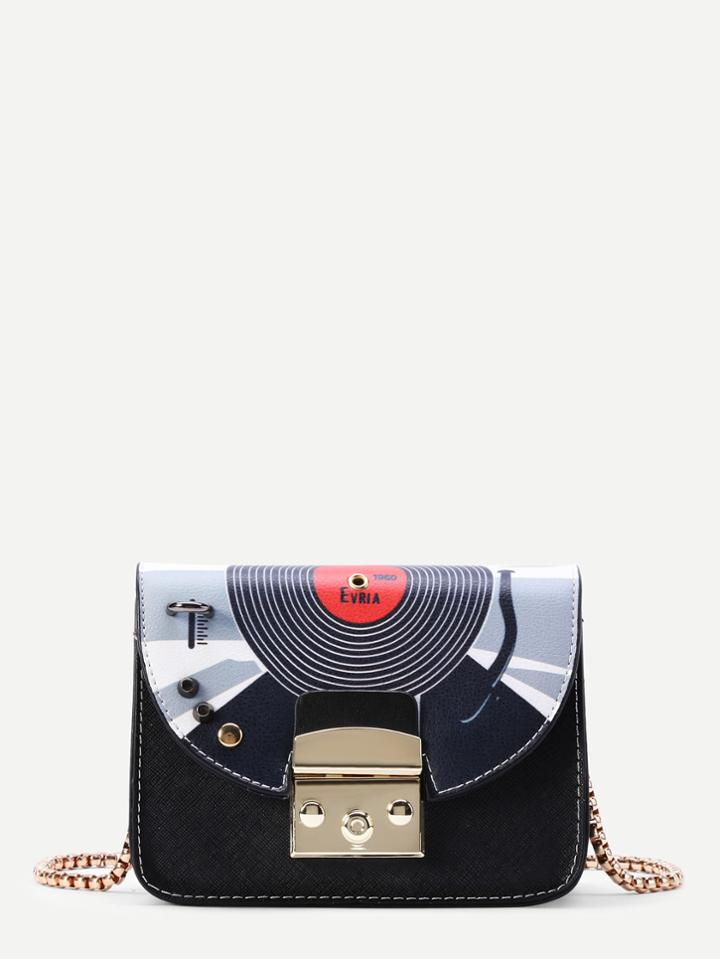 Shein Studded Detail Print Flap Pu Crossbody Bag