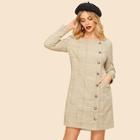 Shein Pocket Front Button Up Plaid 50s Dress