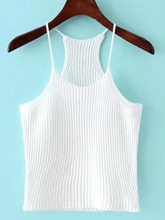 Shein White Spaghetti Strap Rib Sweater Cami