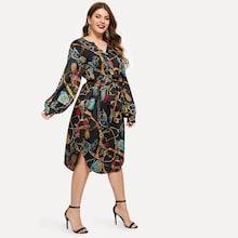 Shein Plus Equestrian Print Belted Satin Dress