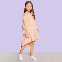 Shein Toddler Girls Ruffle Hem Contrast Lace Dress