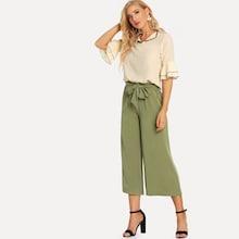 Shein Flounce Sleeve Top & Tie Waist Wide Leg Pants