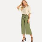 Shein Flounce Sleeve Top & Tie Waist Wide Leg Pants