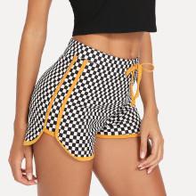Shein Contrast Binding Plaid Shorts