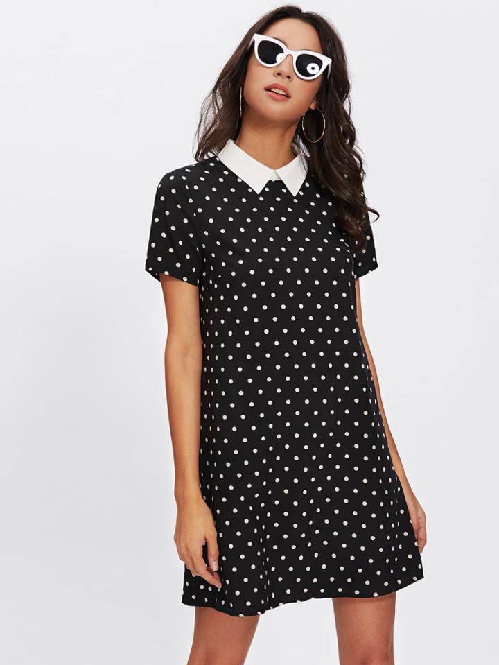 Shein Contrast Collar Polka Dot Dress