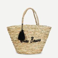 Shein Tassel Detail Woven Tote Bag