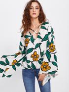 Shein Crisscross Front Floral Blouson Top