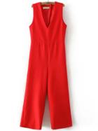 Shein Red V Neck Sleeveless Wide Leg Jumpsuit