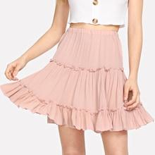 Shein Ruffle Waist Elastic Solid Skirt