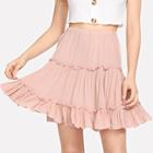 Shein Ruffle Waist Elastic Solid Skirt