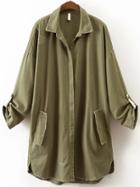 Shein Army Green Letter Print Frayed Detail Coat