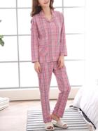 Shein Madras Plaid Shirt & Pants Pj Set