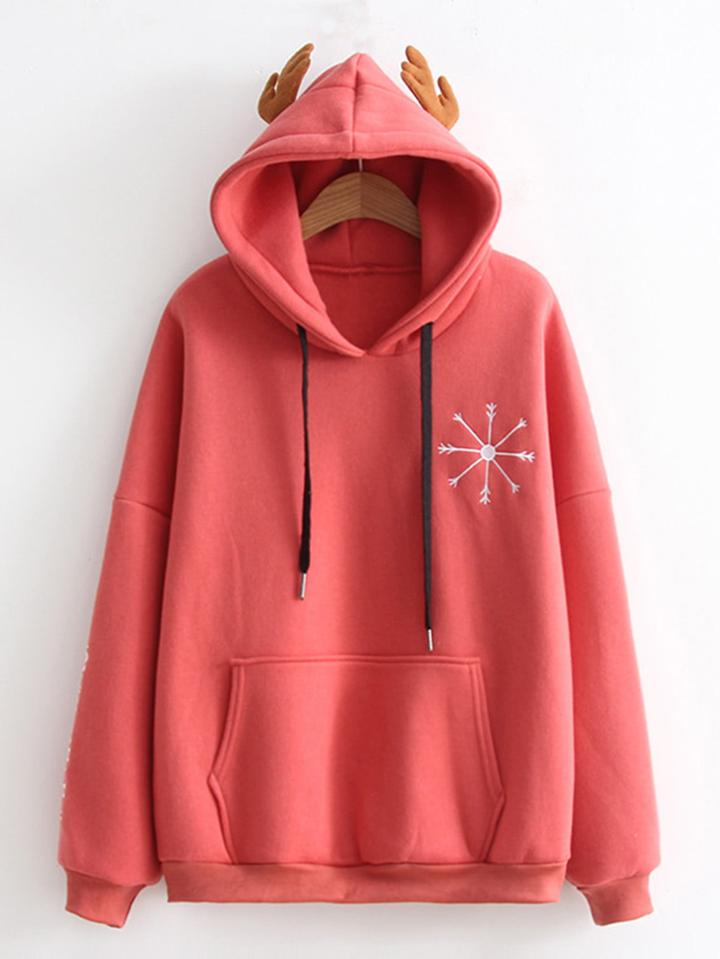Shein Slogan Embroidery Reindeer Hoodie