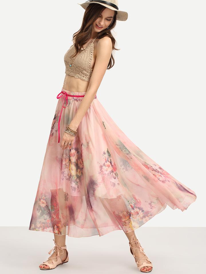 Shein Flower Print Long Skirt