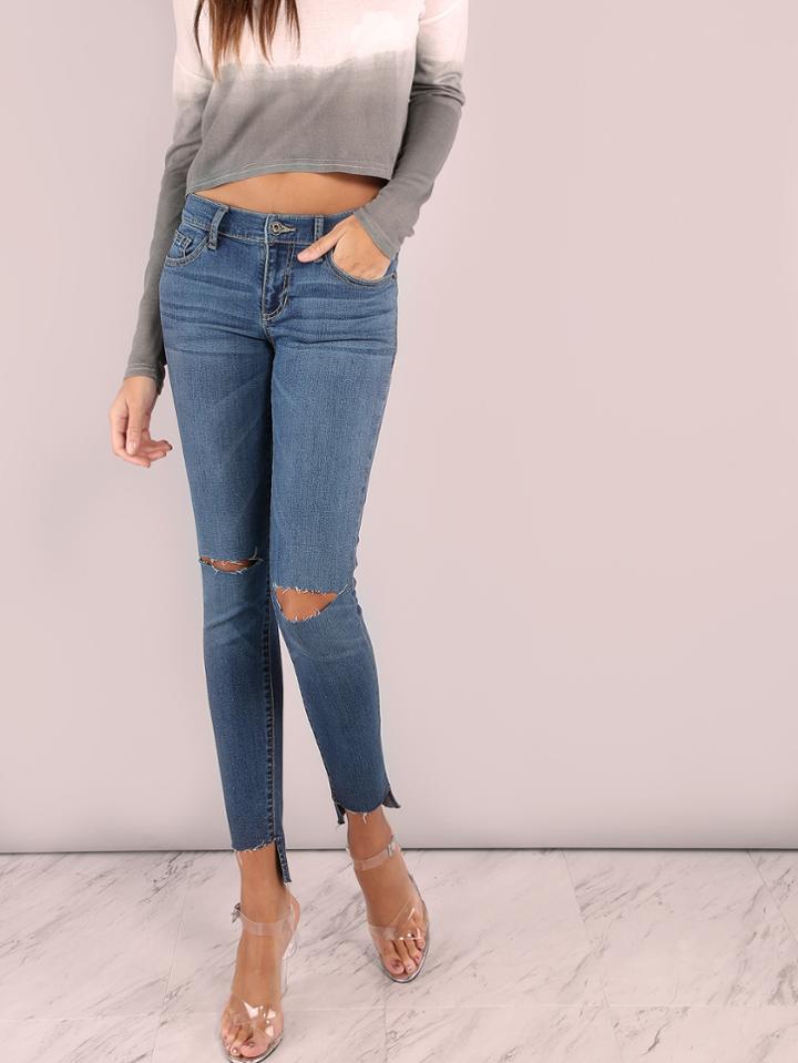 Shein Low Rise Raw Cut Jeans
