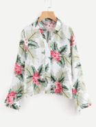 Shein Tropical Print Grommet Tie Detail Shirt