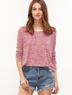 Shein Red Marled Knit Contrast Binding T-shirt