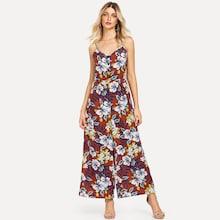Shein Button Front Tropical Print Cami Jumpsuit