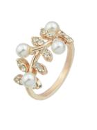 Shein Rosegold Imitation Pearl Rhinestone Leaf Shape Statement Ring For Women