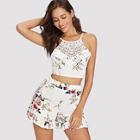 Shein Lace Insert Floral Cami Top & Shorts Set