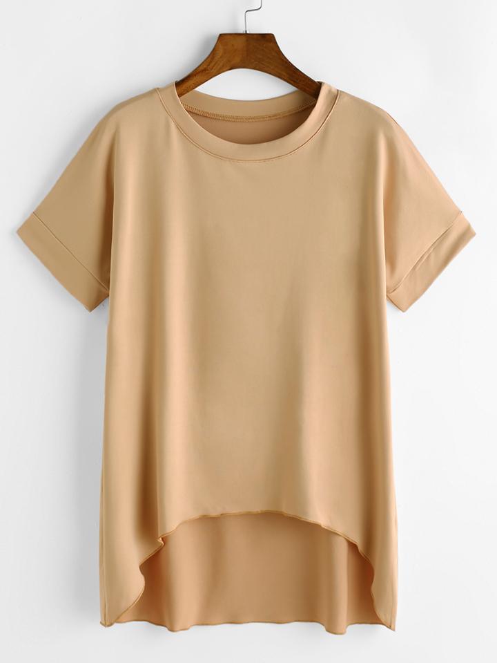 Shein Apricot Short Sleeve Dip Hem T-shirt