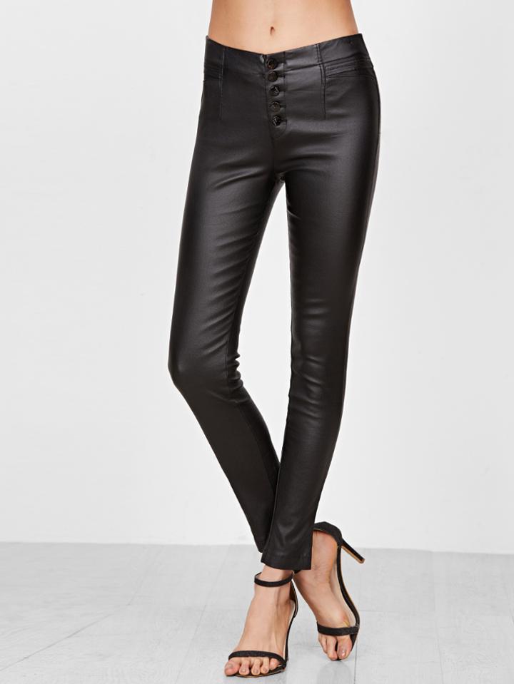 Shein Black Single Breasted Skinny Ankle Pants