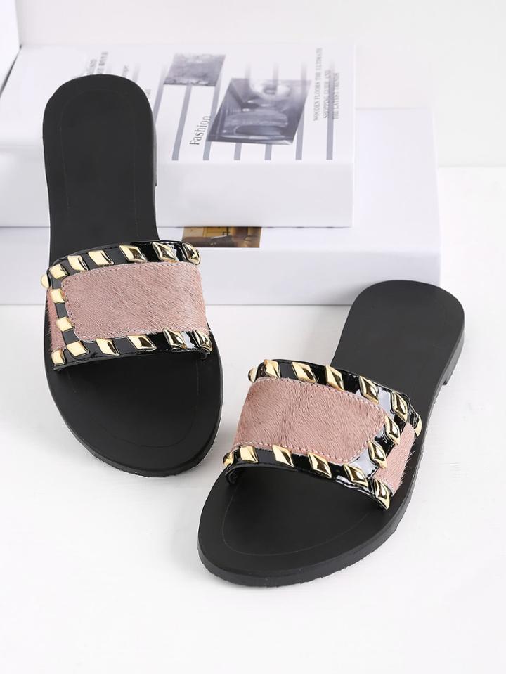 Shein Metal Detail Faux Fur Slippers