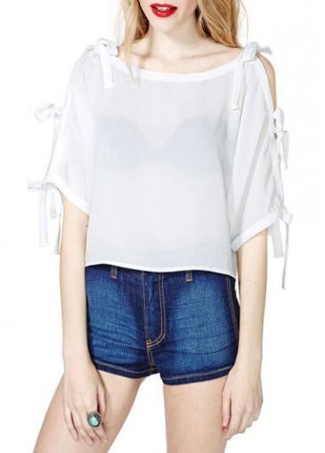 Rosewe Chic Round Neck Half Sleeve Chiffon T Shirt