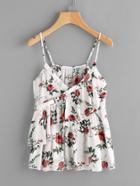 Shein Botanical Print Surplice Wrap Tiered Cami Top