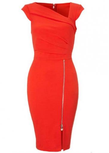 Rosewe Sexy Skew Neckline Sleeveless Zippered Bodycon Dress