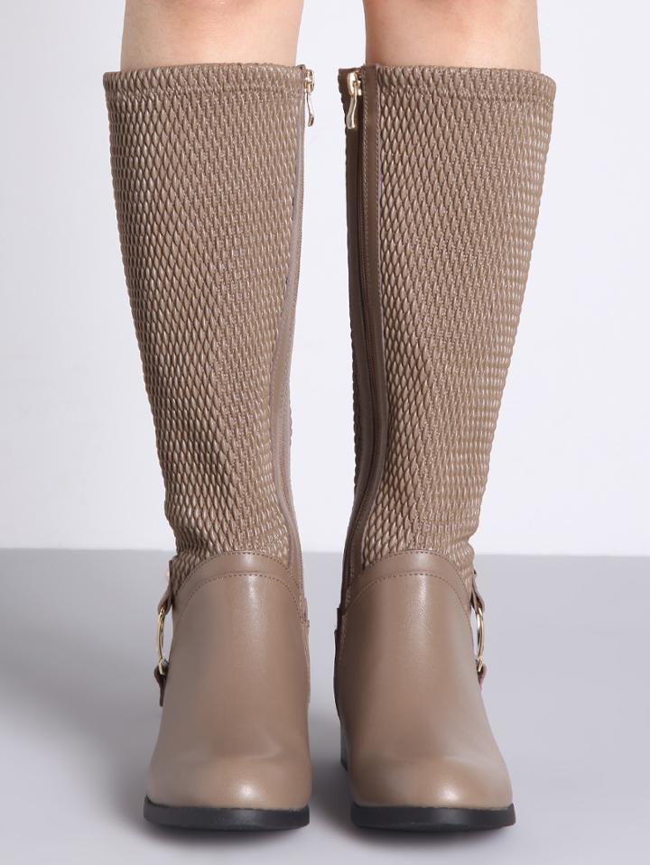 Shein Apricot Metallic Embellished Flat Boots