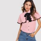 Shein Tie Neck Lace Detail Cape Sleeve Blouse