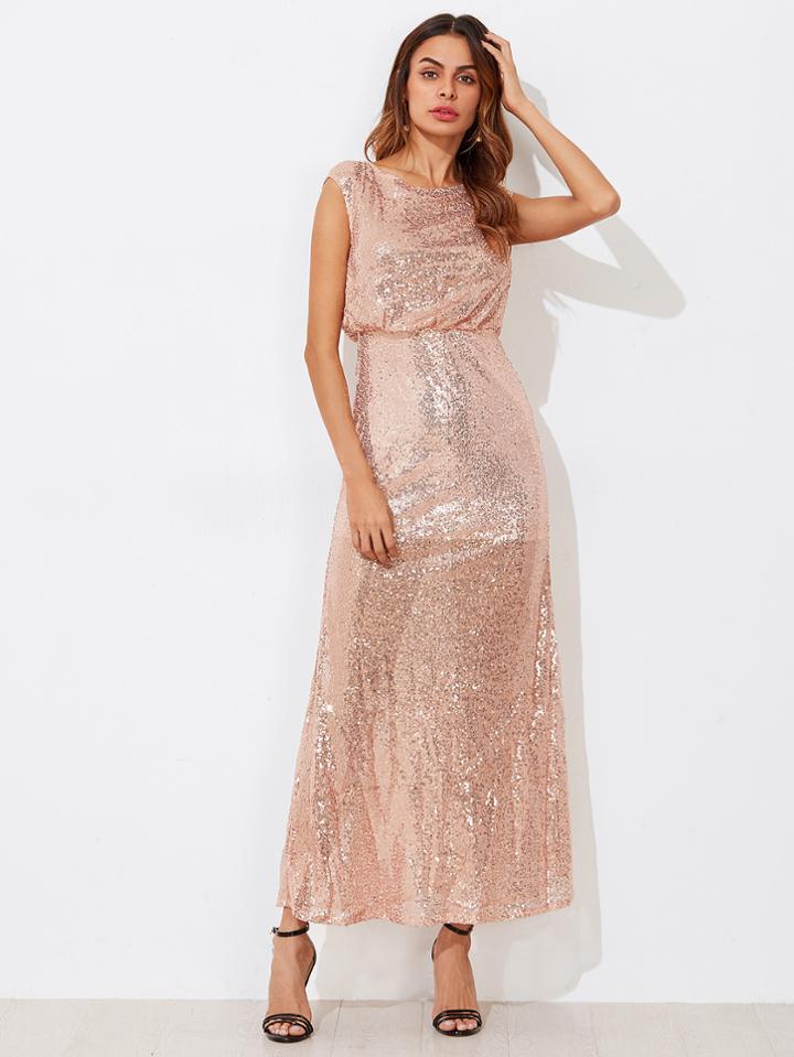 Shein Open Back High Rise Blouson Sequin Dress