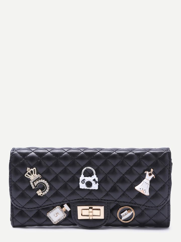 Shein Black Rhinestone Quilted Long Wallet