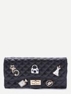 Shein Black Rhinestone Quilted Long Wallet