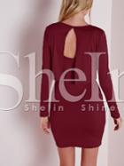 Shein Wine Red Long Sleeve Bodycon Dress
