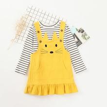 Shein Girls Striped Tee With Ruffle Hem Overall Dress