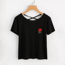 Shein Plus Floral Embroidered Criss Cross Back Tee
